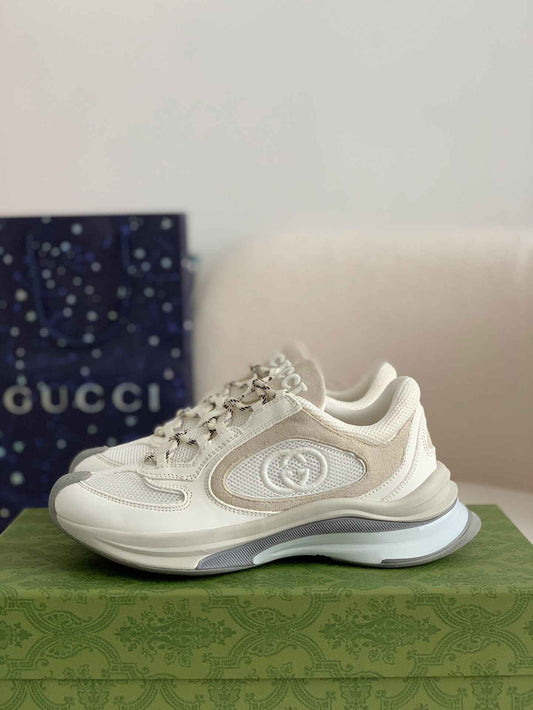 Gucci Men's Runner Sneaker – White & Grey Mesh Leath CUSTOM