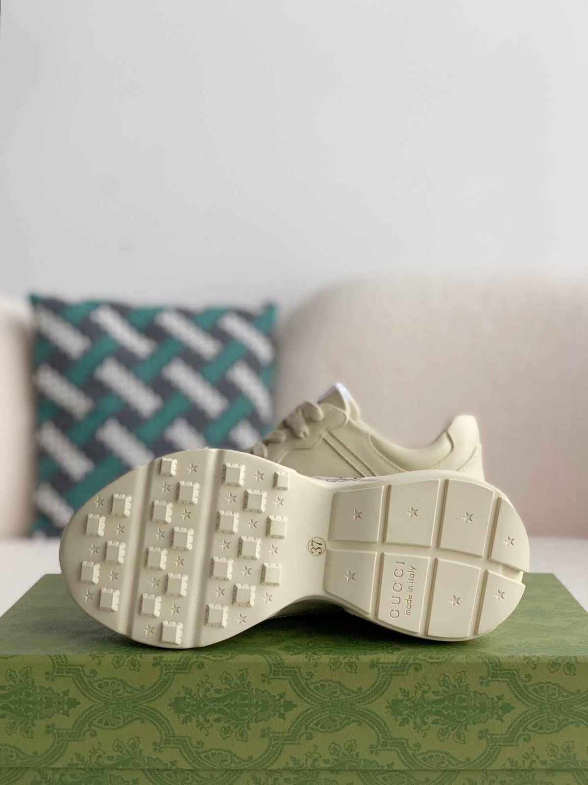 Gucci Rhyton Sneaker – Ivory Leather with Baby Dragon Print CUSTOM