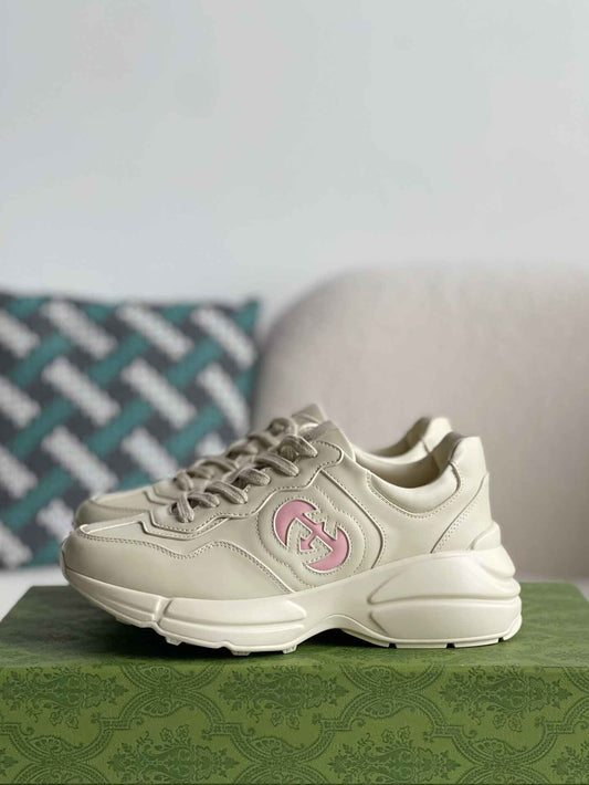 Gucci Rhyton Sneaker – Ivory Leather with Pink Interlocking G CUSTOM