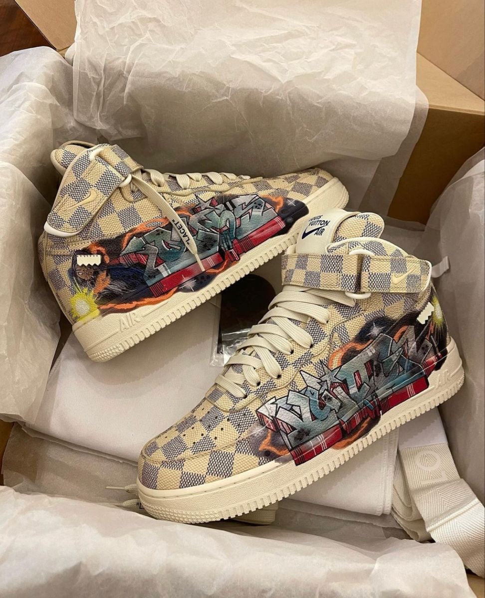 Air Force 1 Mid by Virgil Abloh – Damier Azur Graffit CUSTOM