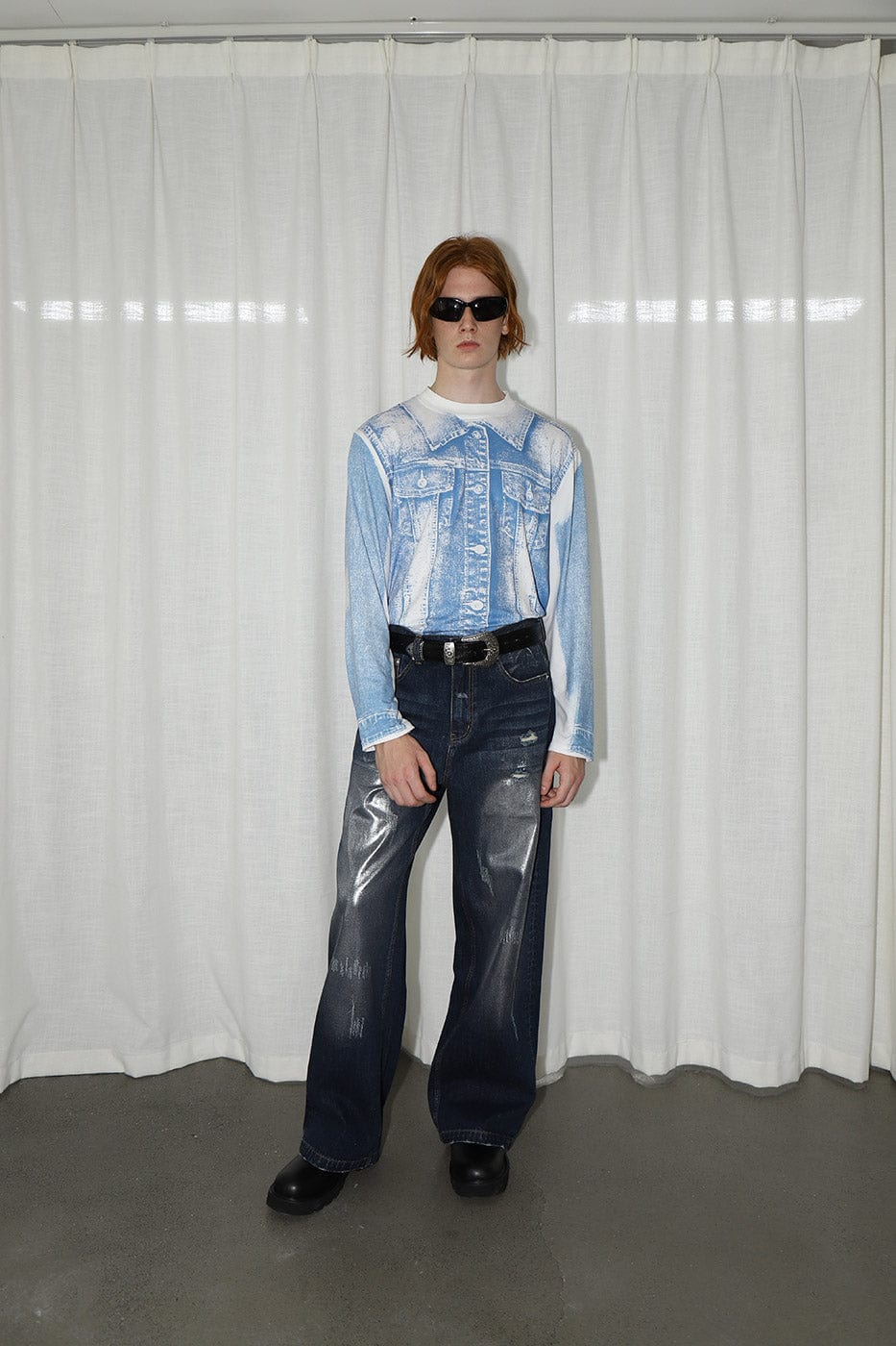 Denim Print Long Sleeve Tee - Notkicks