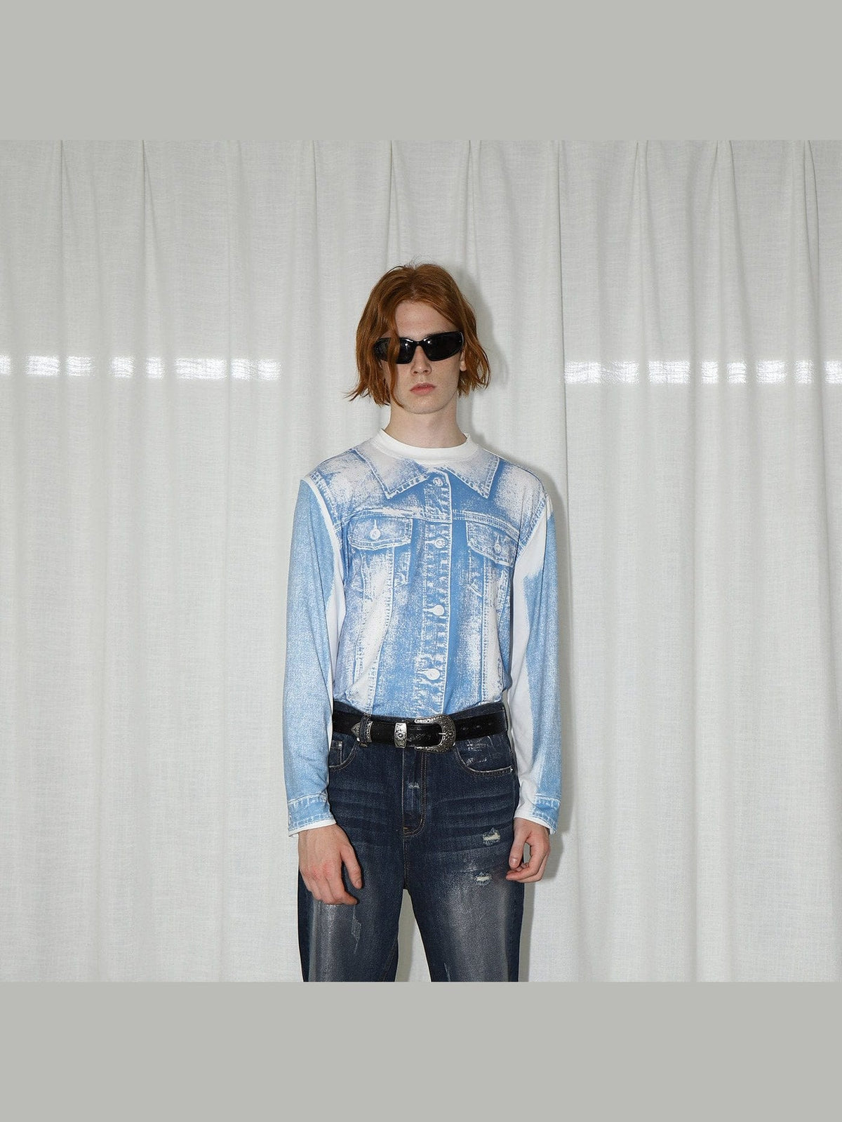Denim Print Long Sleeve Tee - Notkicks
