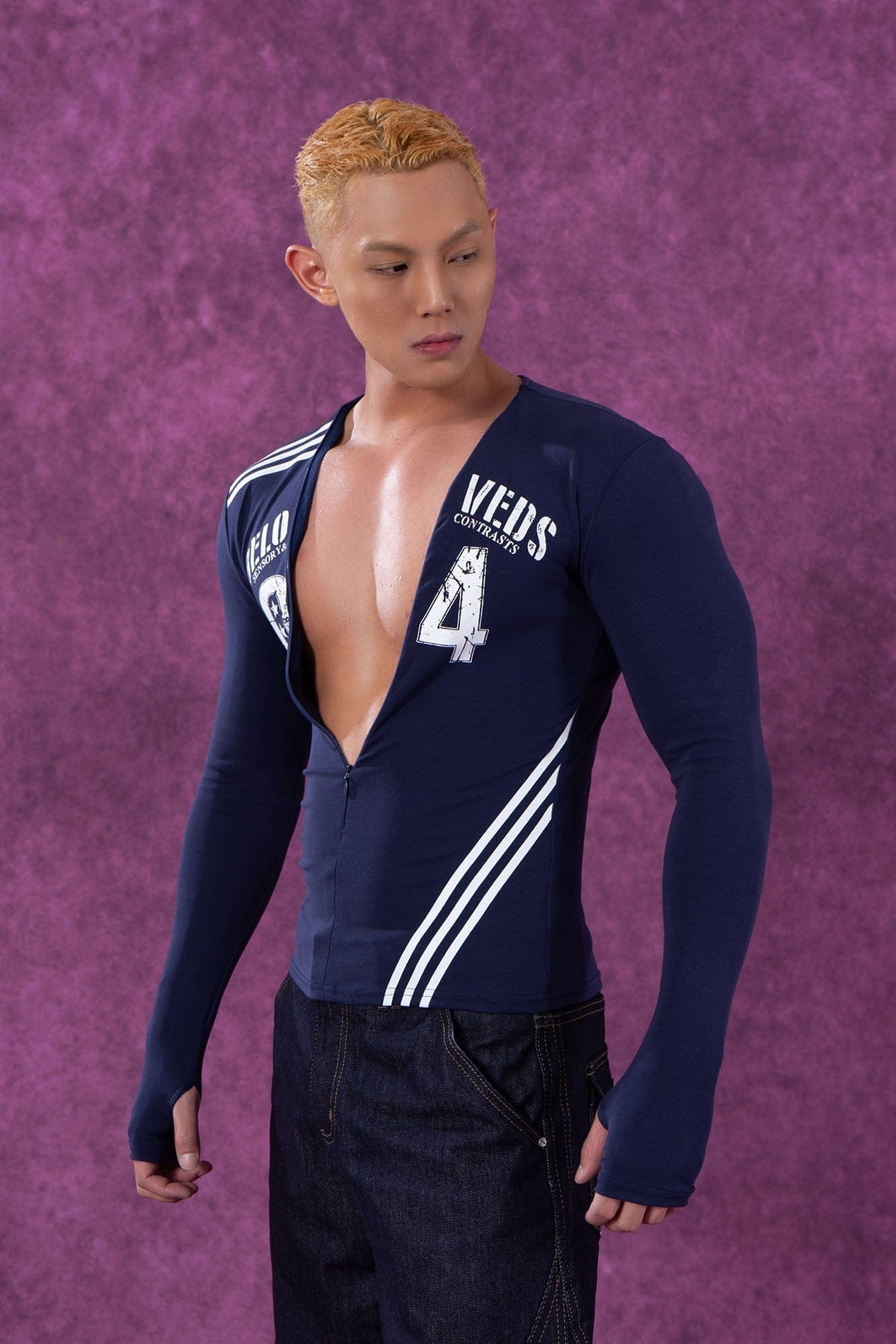 Navy Varsity Zip Up Top - Notkicks