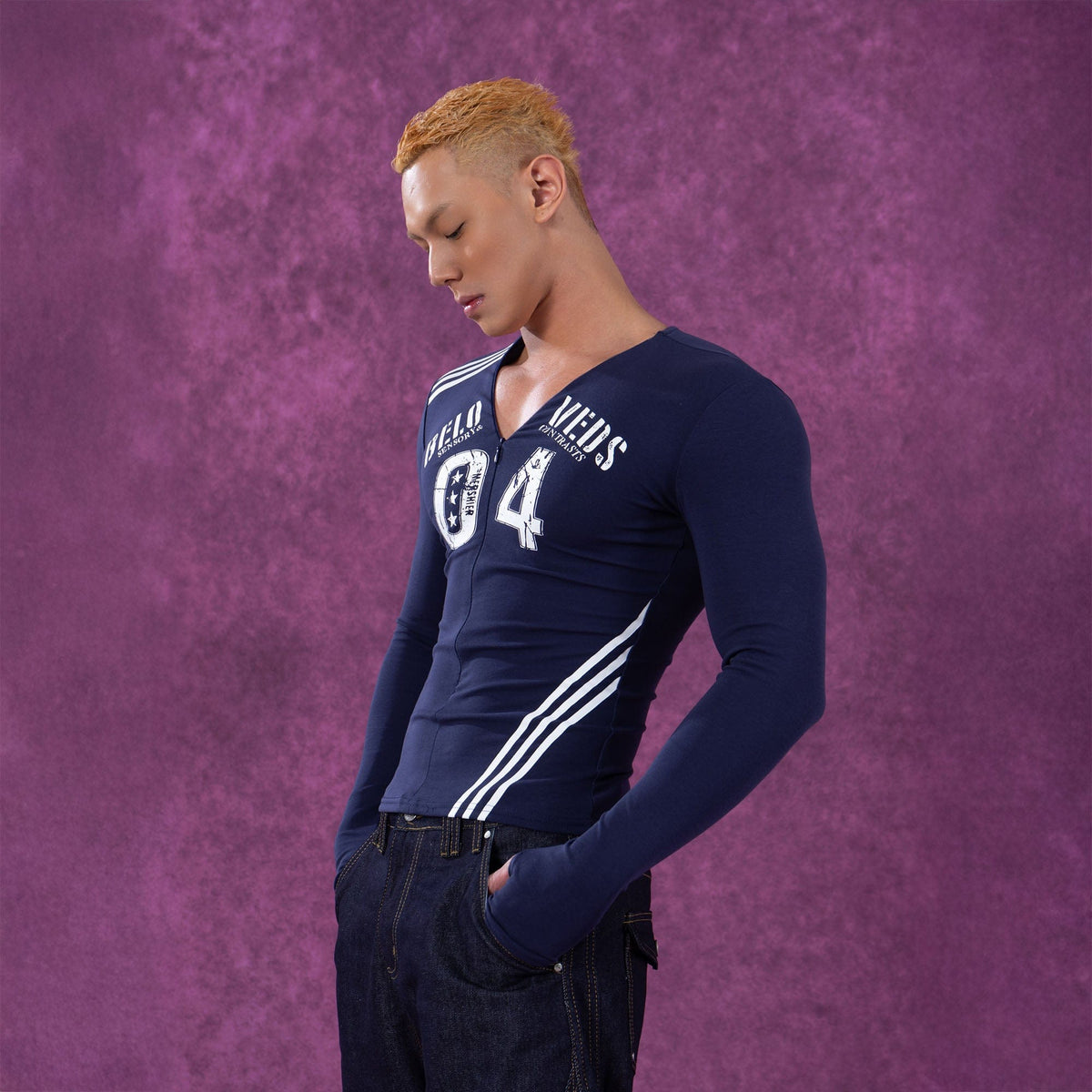 Navy Varsity Zip Up Top - Notkicks