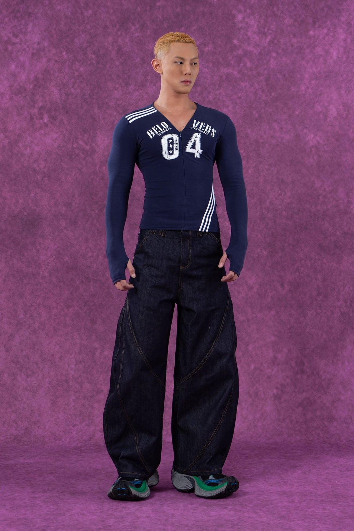 Navy Varsity Zip Up Top - Notkicks