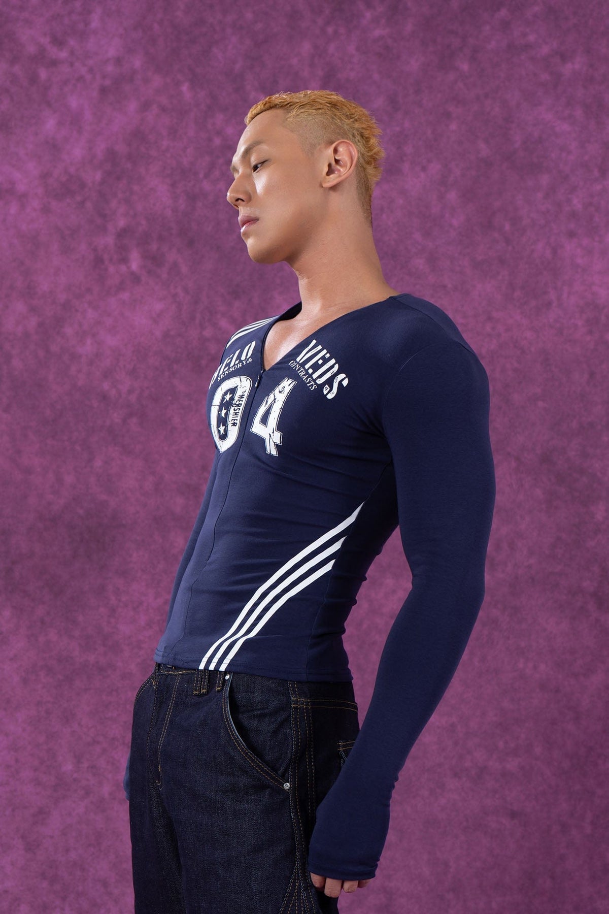 Navy Varsity Zip Up Top - Notkicks