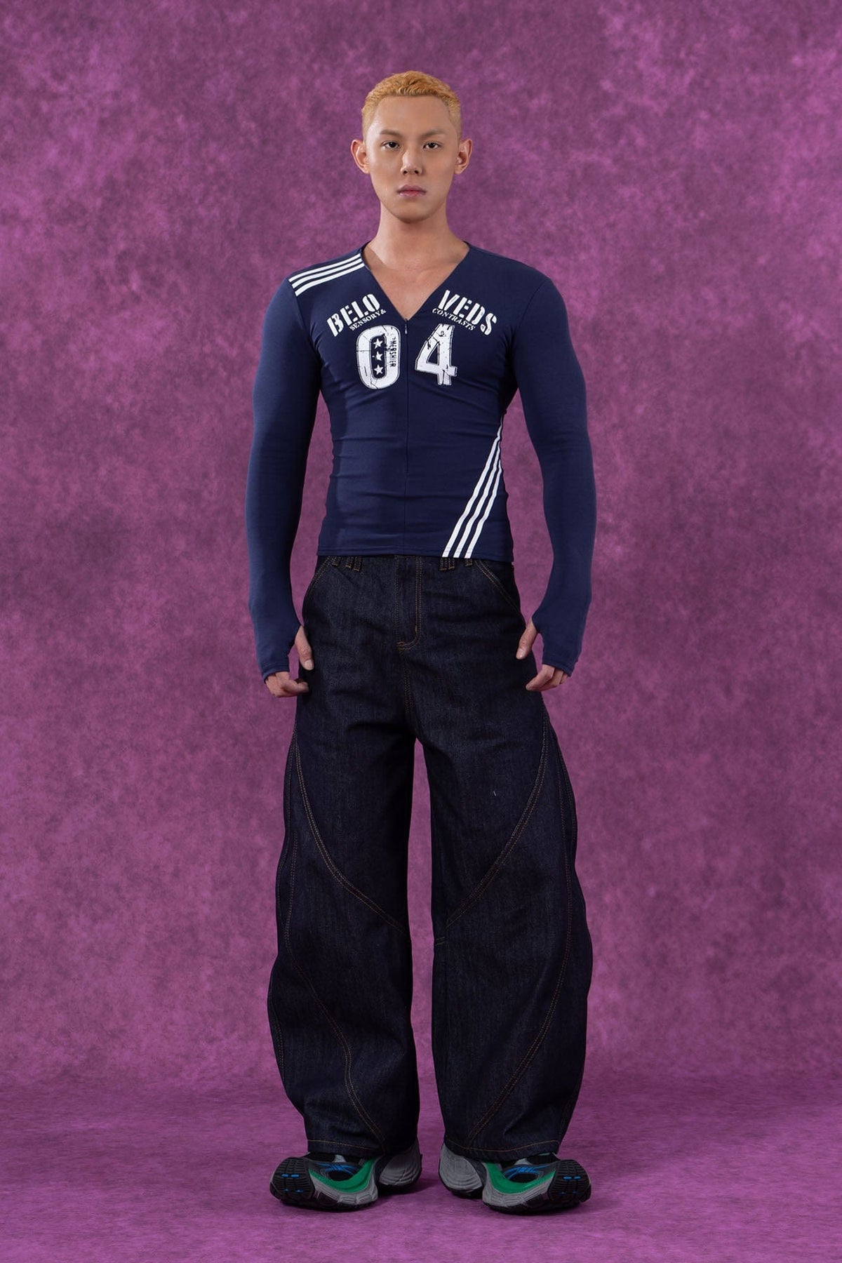 Navy Varsity Zip Up Top - Notkicks