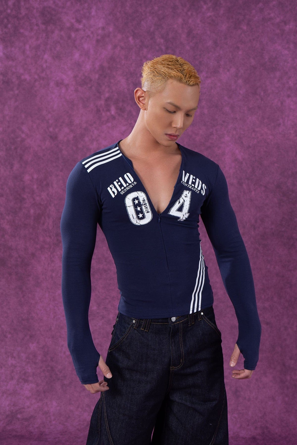 Navy Varsity Zip Up Top - Notkicks