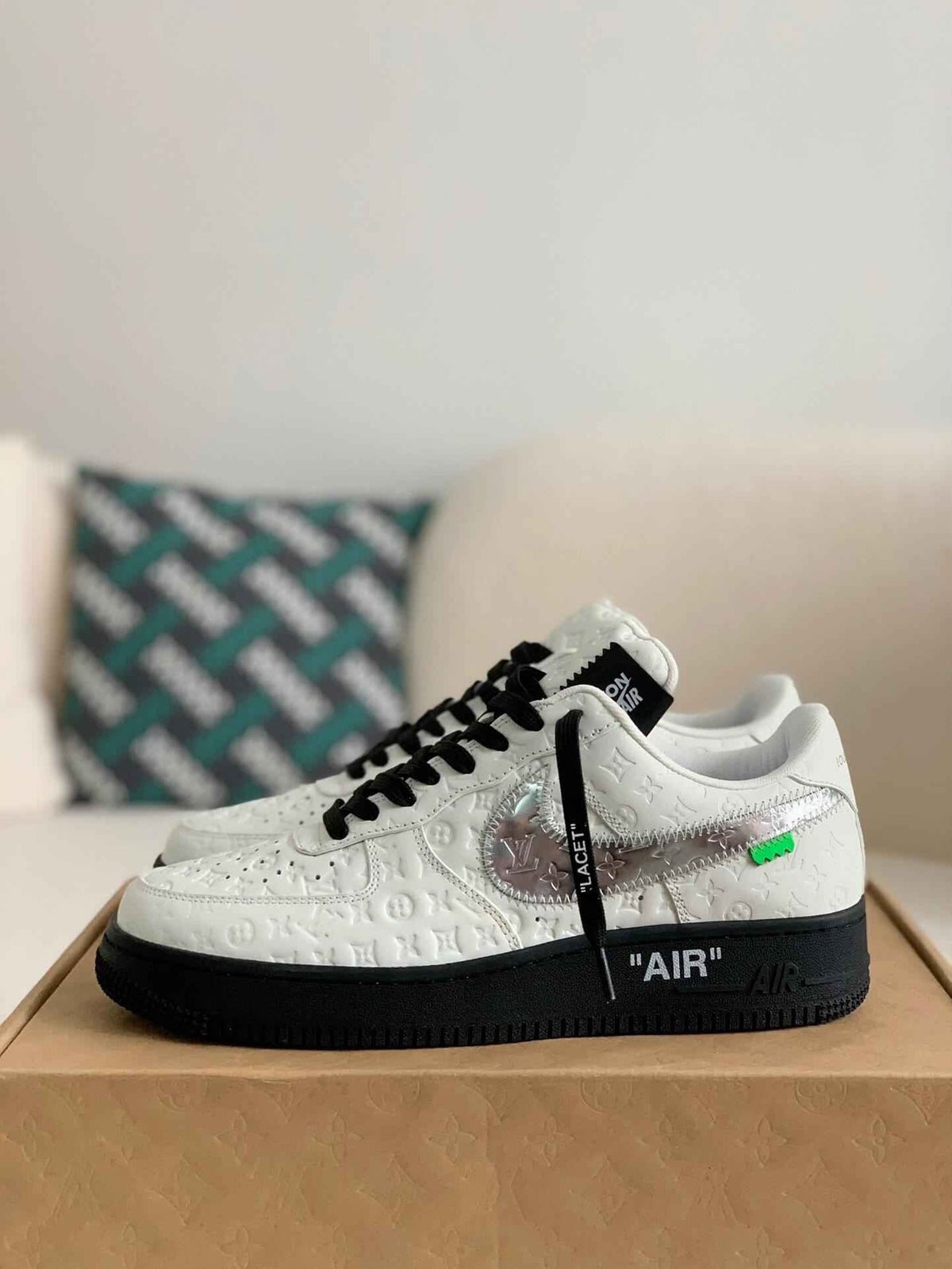 Custom Air Force 1 Low – White & Metallic Silver with Black Sole