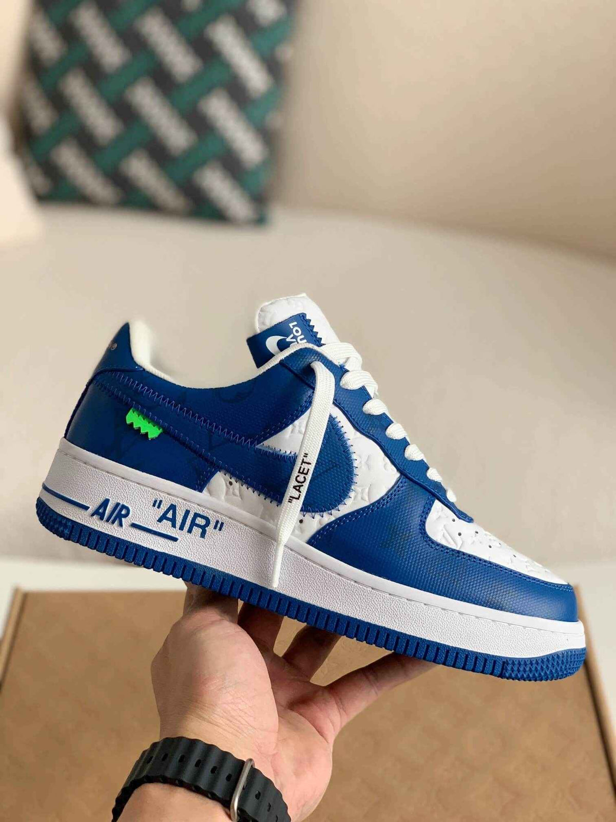 Custom Air Force 1 Low – White & Royal Blue Monogram Leather
