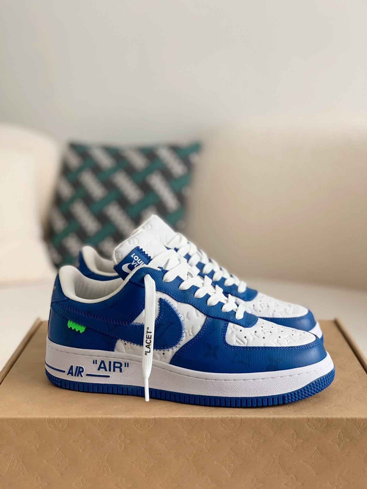 Custom Air Force 1 Low – White & Royal Blue Monogram Leather