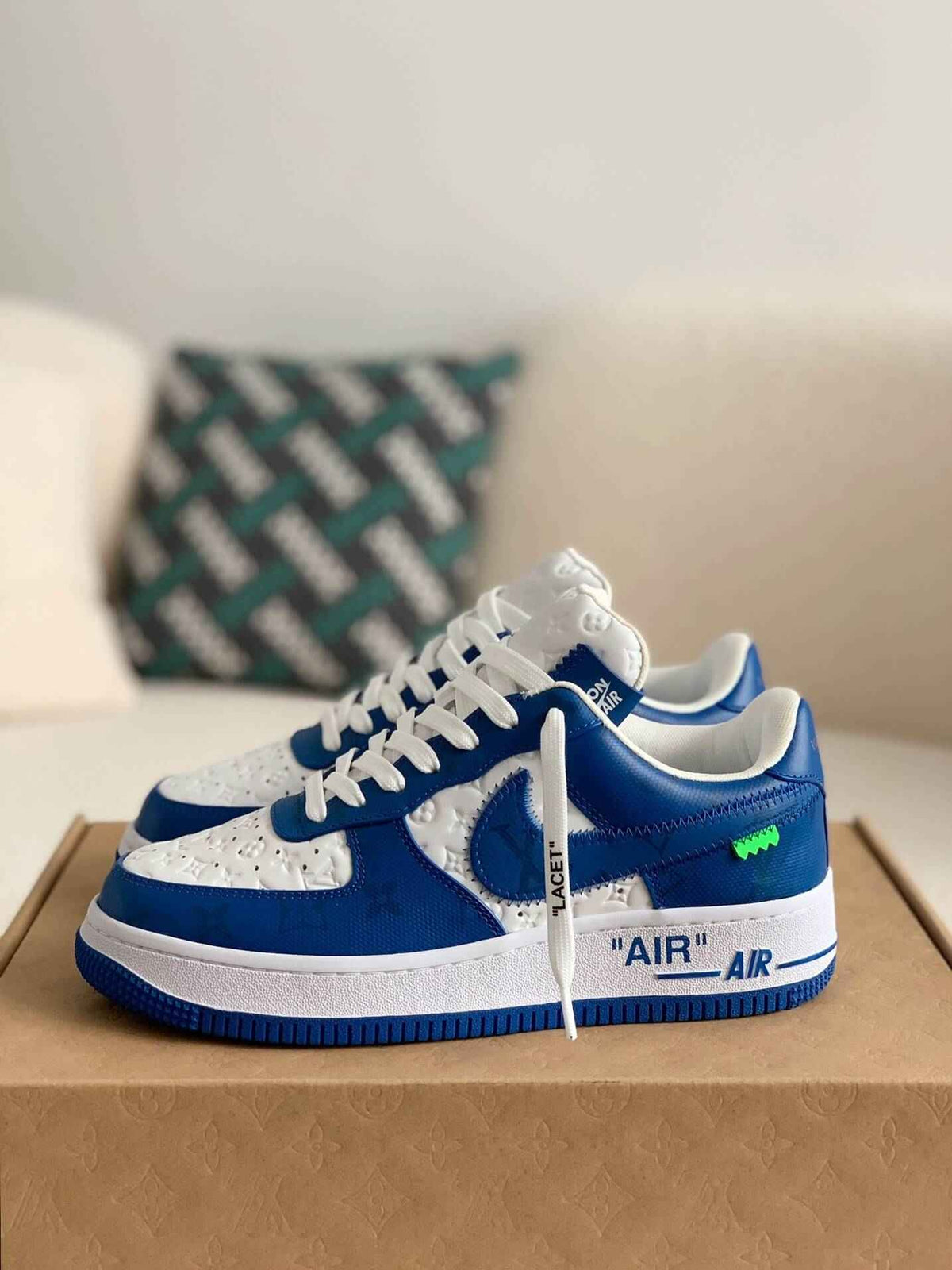 Custom Air Force 1 Low – White & Royal Blue Monogram Leather
