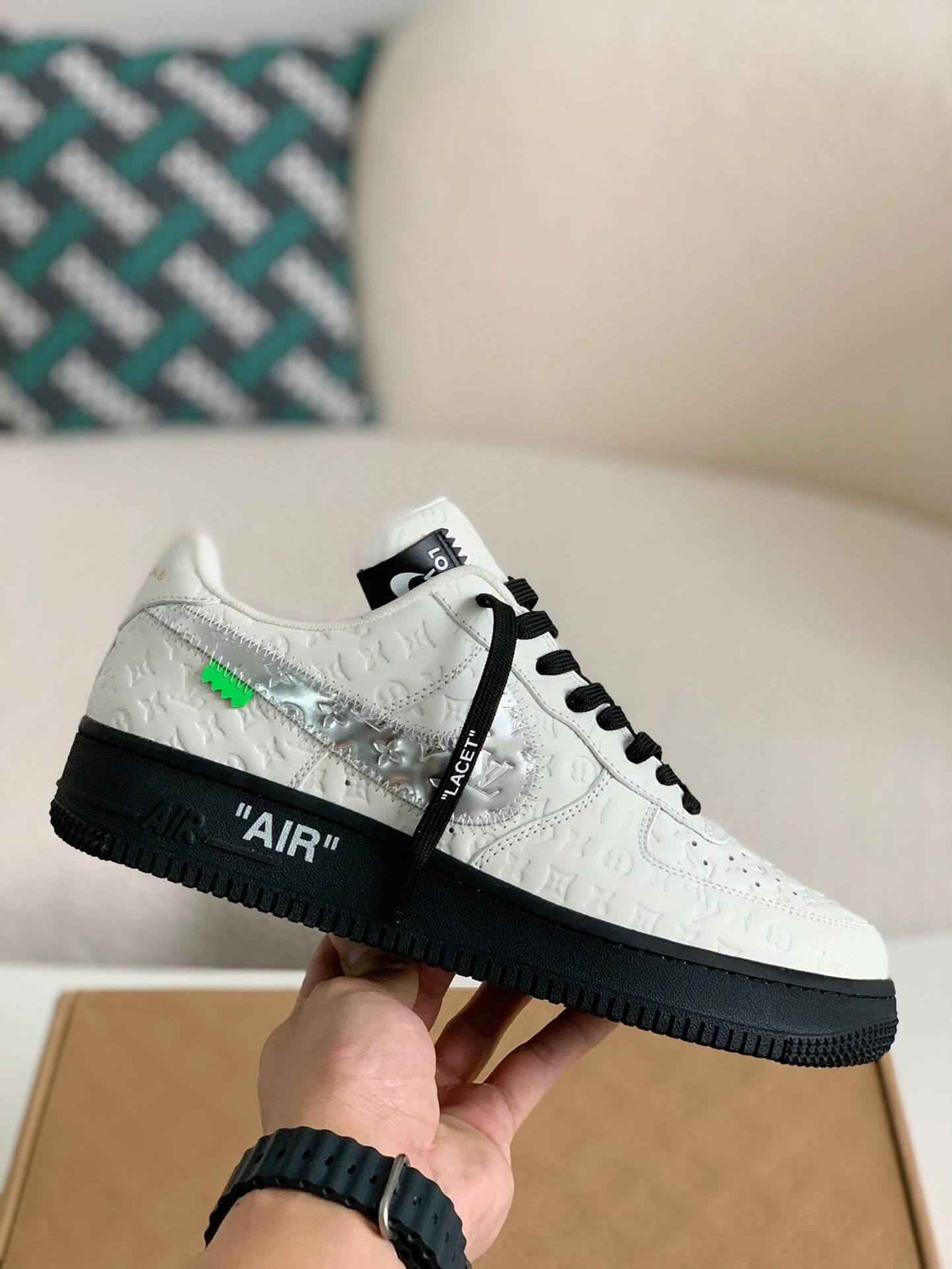Custom Air Force 1 Low – White & Metallic Silver with Black Sole