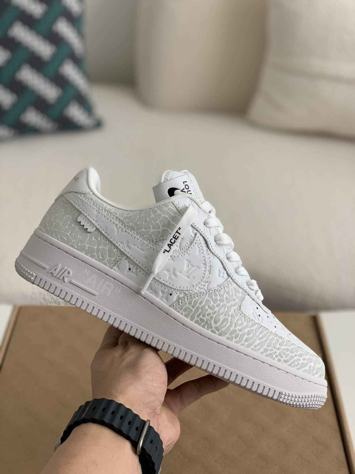 Custom Air Force 1 Low – White Monogram Leather (Triple White)