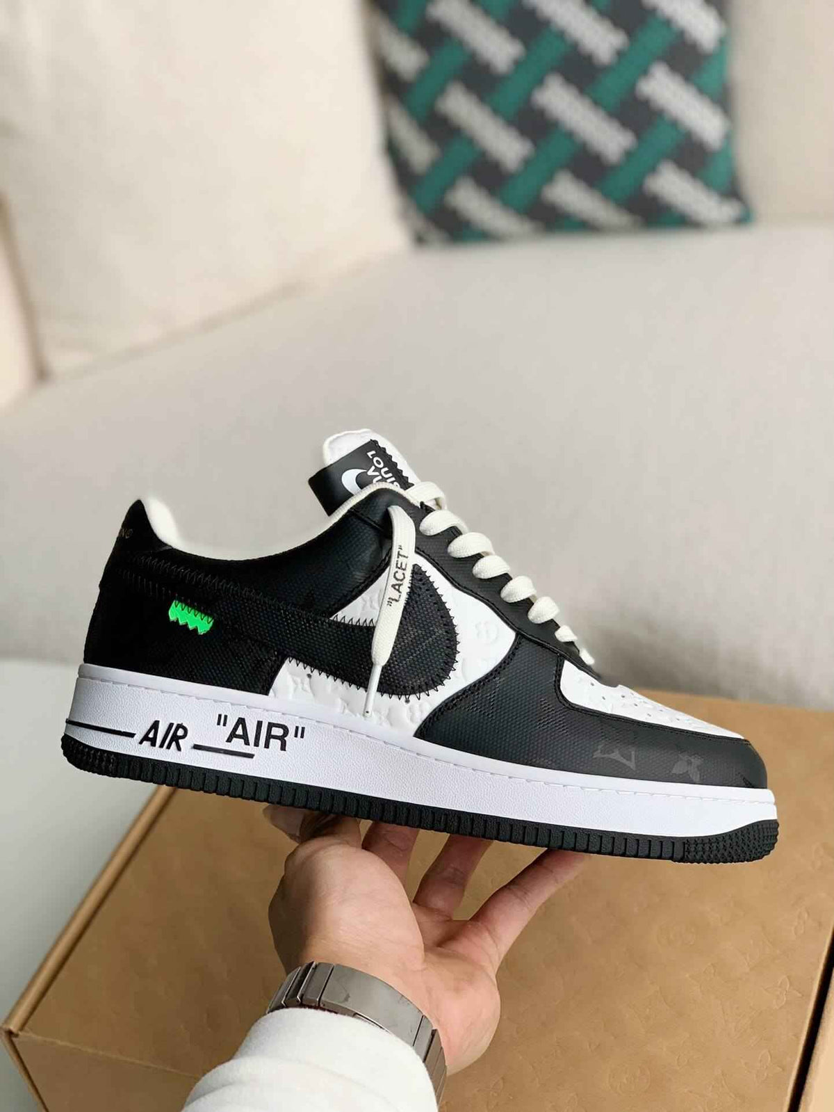 Custom Air Force 1 Low – Black & White Monogram Leather
