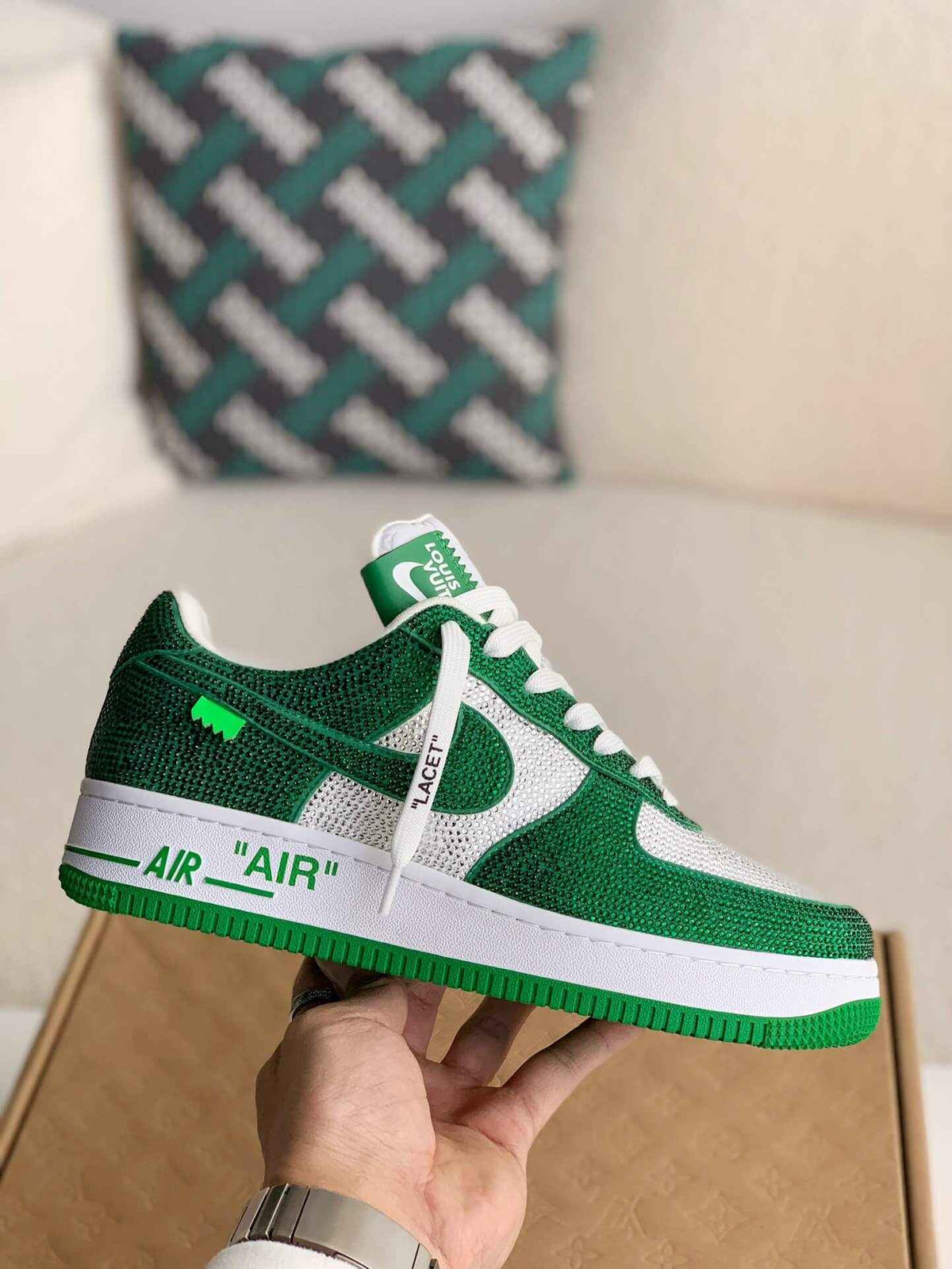Custom Air Force 1 Low – Swarovski Crystal White & Green