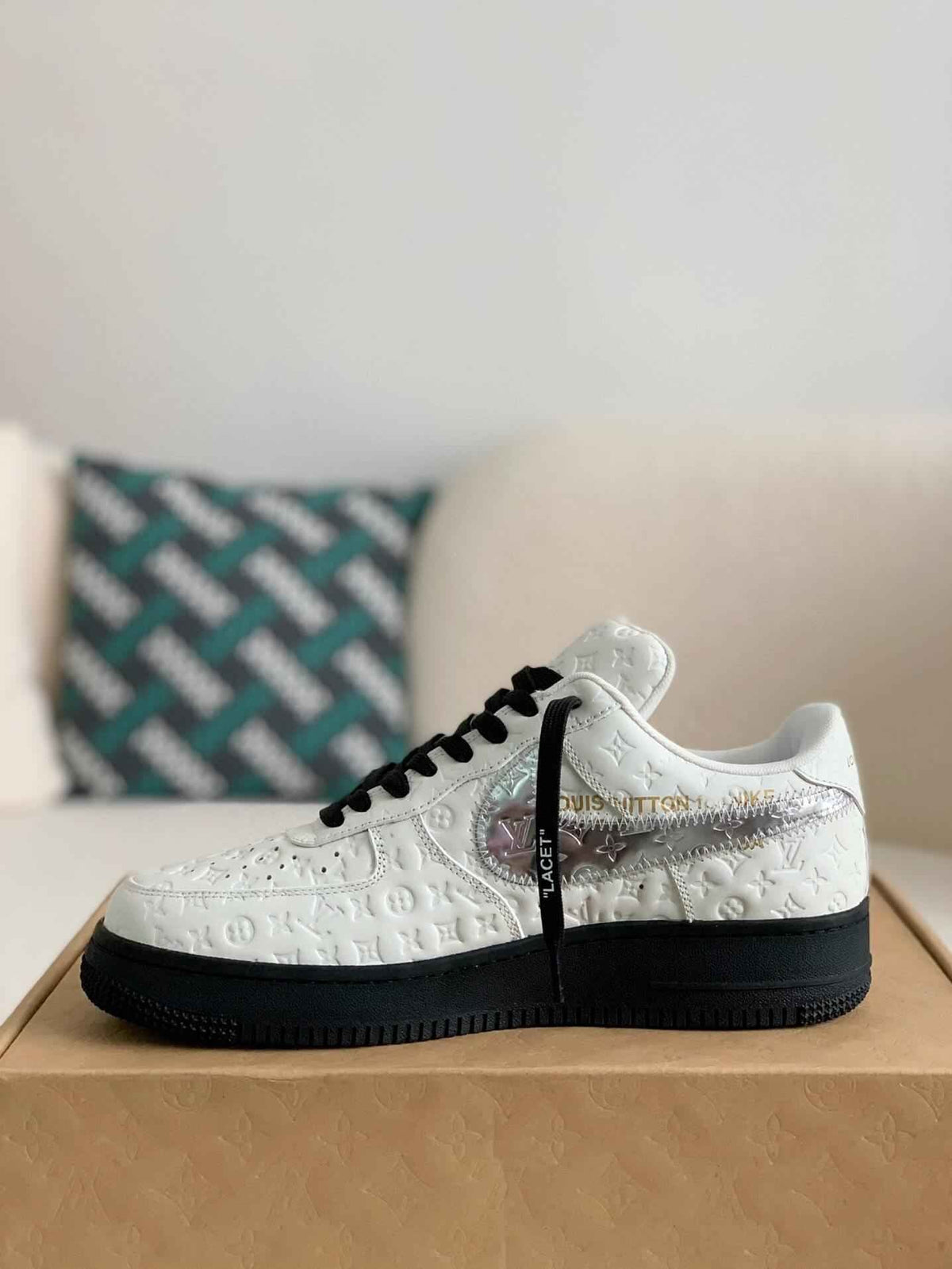 Custom Air Force 1 Low – White & Metallic Silver with Black Sole