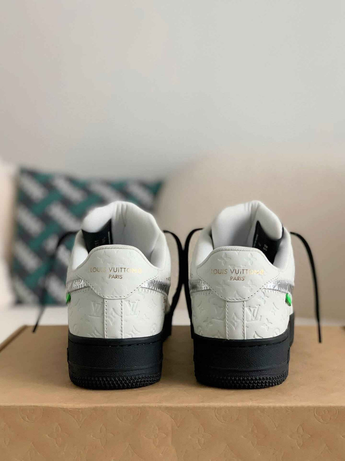 Custom Air Force 1 Low – White & Metallic Silver with Black Sole