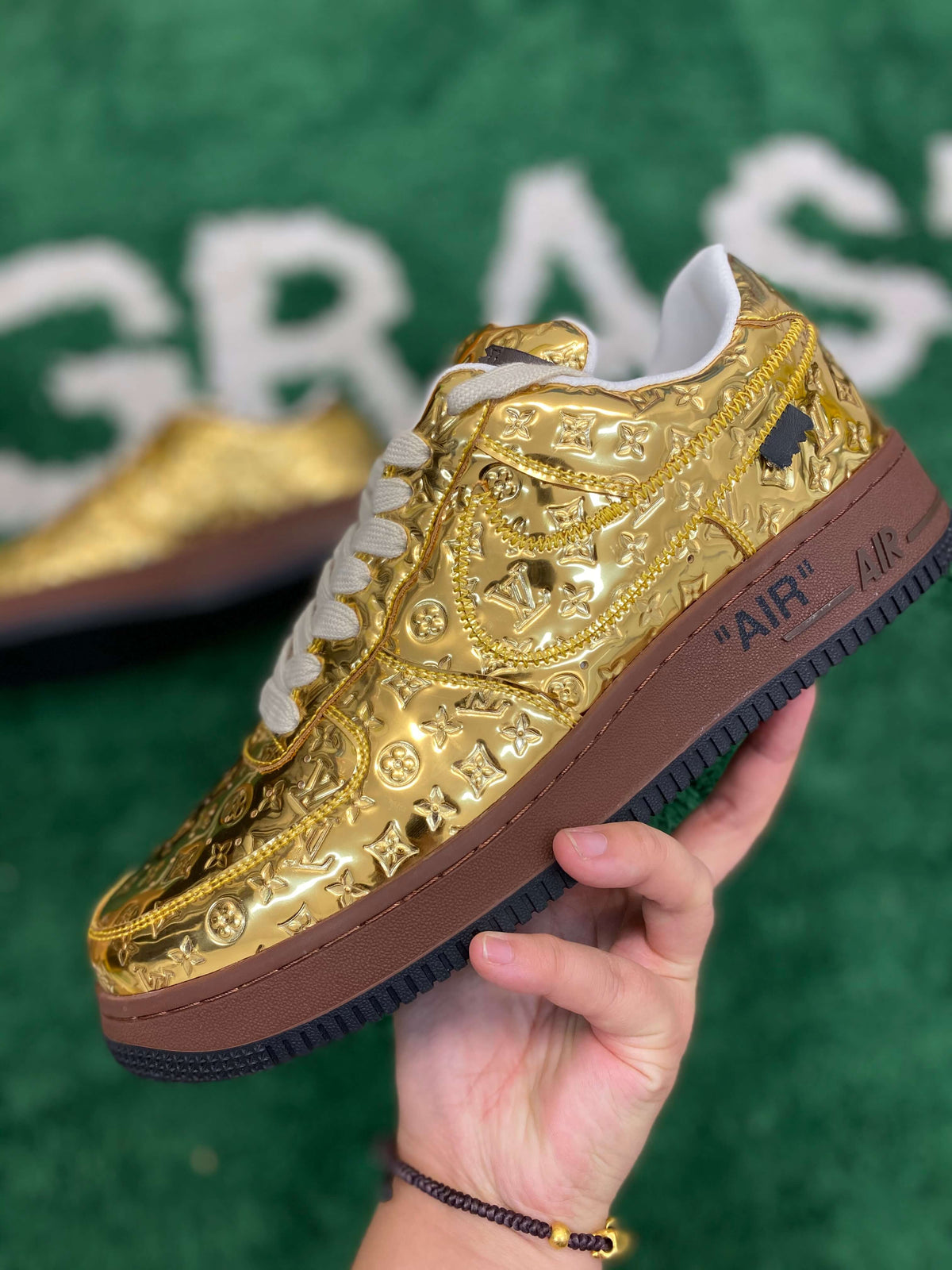 Louis Vuitton x Nike Air Force 1 Low by Virgil Abloh – Metallic Gold CUSTOM