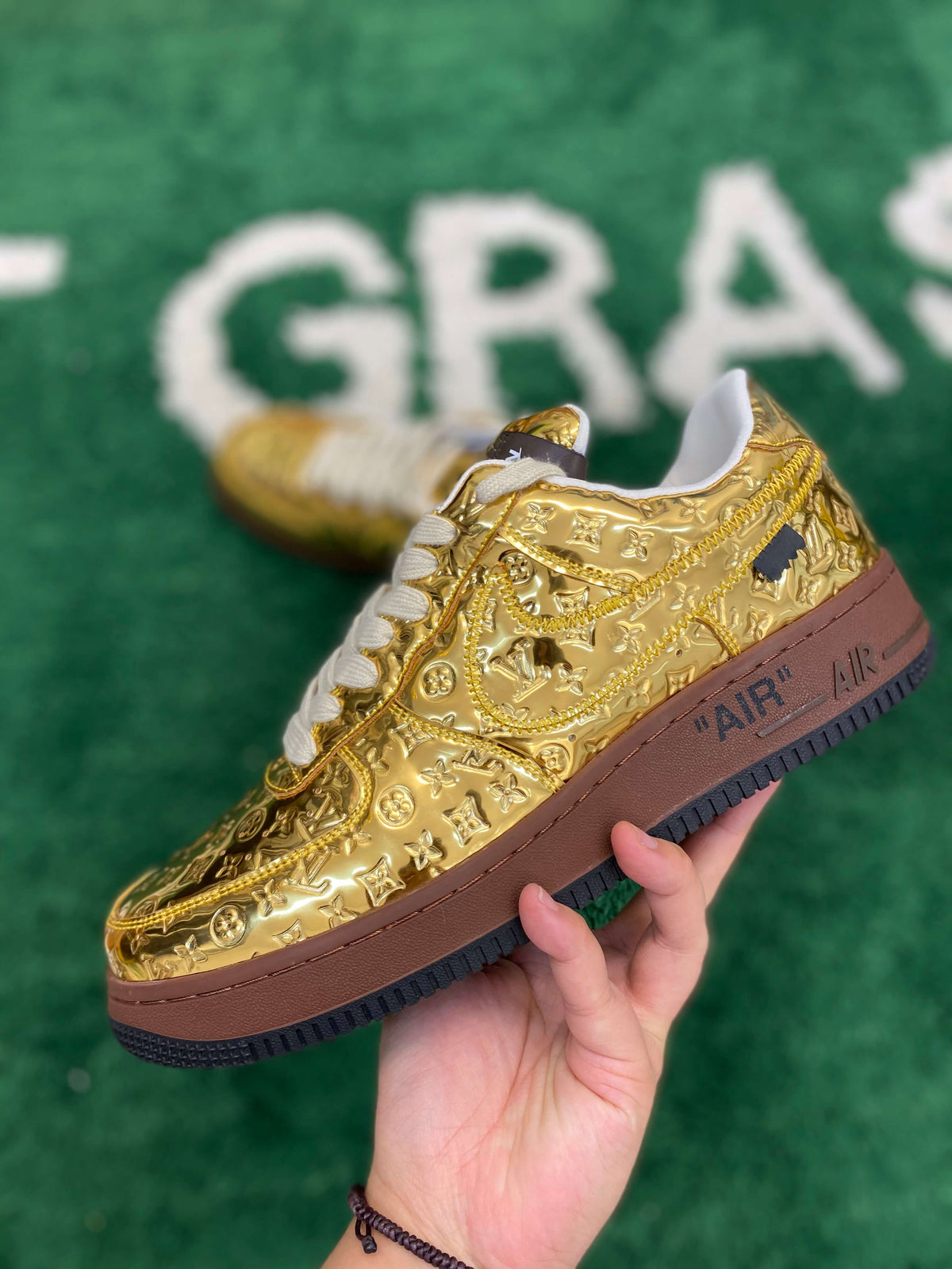 Louis Vuitton x Nike Air Force 1 Low by Virgil Abloh – Metallic Gold CUSTOM