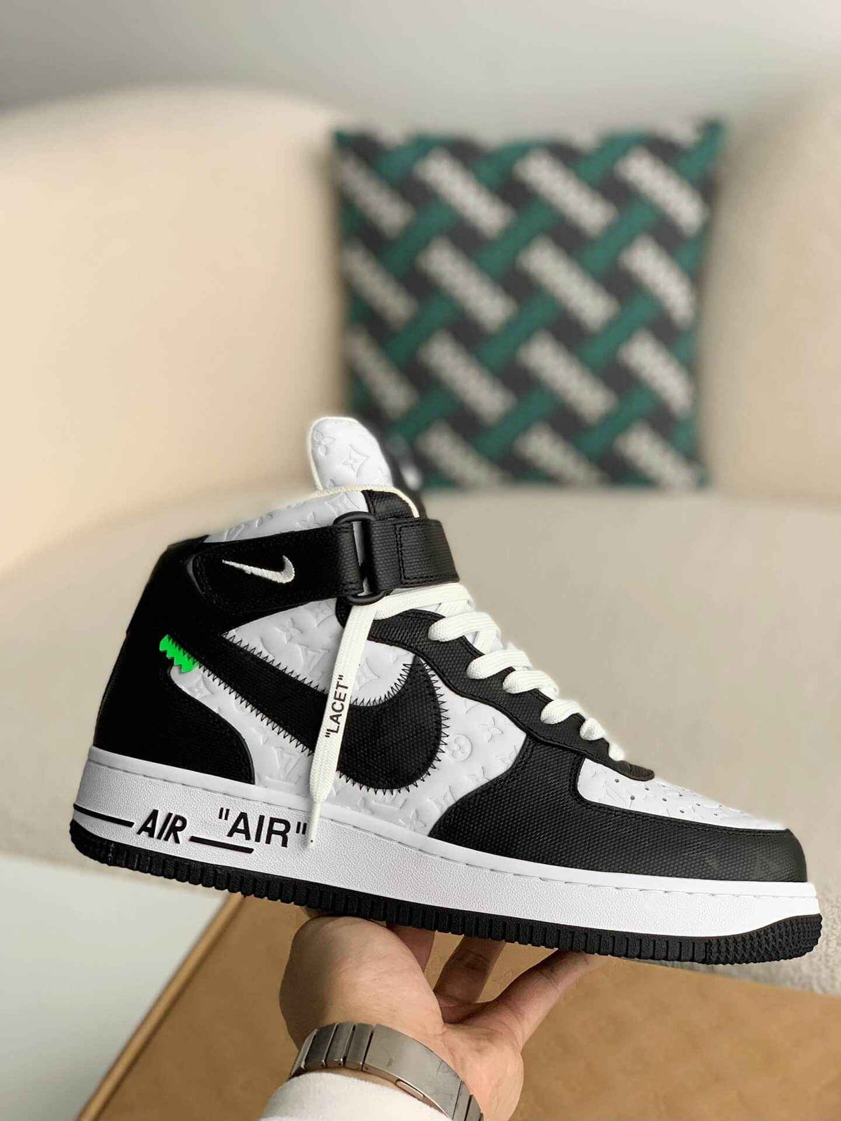 Custom Air Force 1 Mid – White & Black Monogram Leather