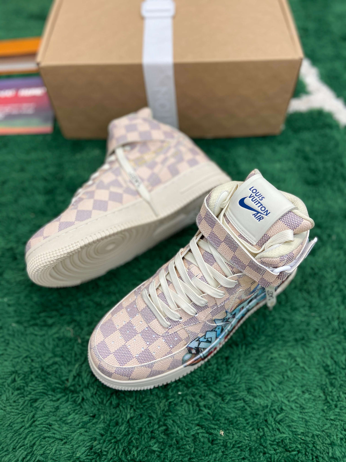 Louis Vuitton x Nike Air Force 1 Mid by Virgil Abloh – Damier Azur Graffit CUSTOM
