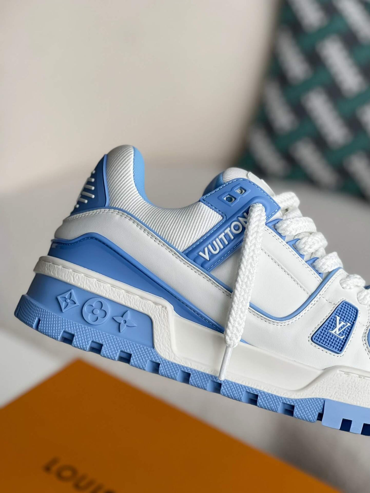 Louis Vuitton LV Maxi Trainer – White & Light Blue Calf Leather CUSTOM