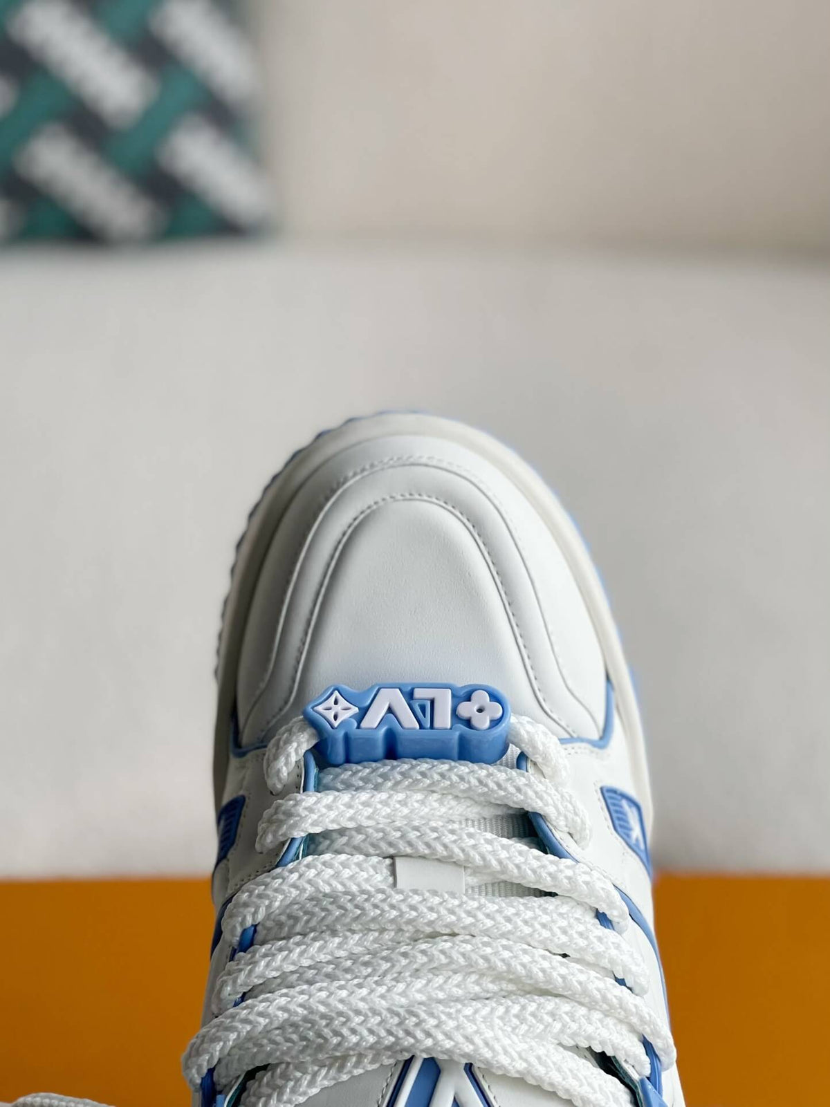 Louis Vuitton LV Maxi Trainer – White & Light Blue Calf Leather CUSTOM
