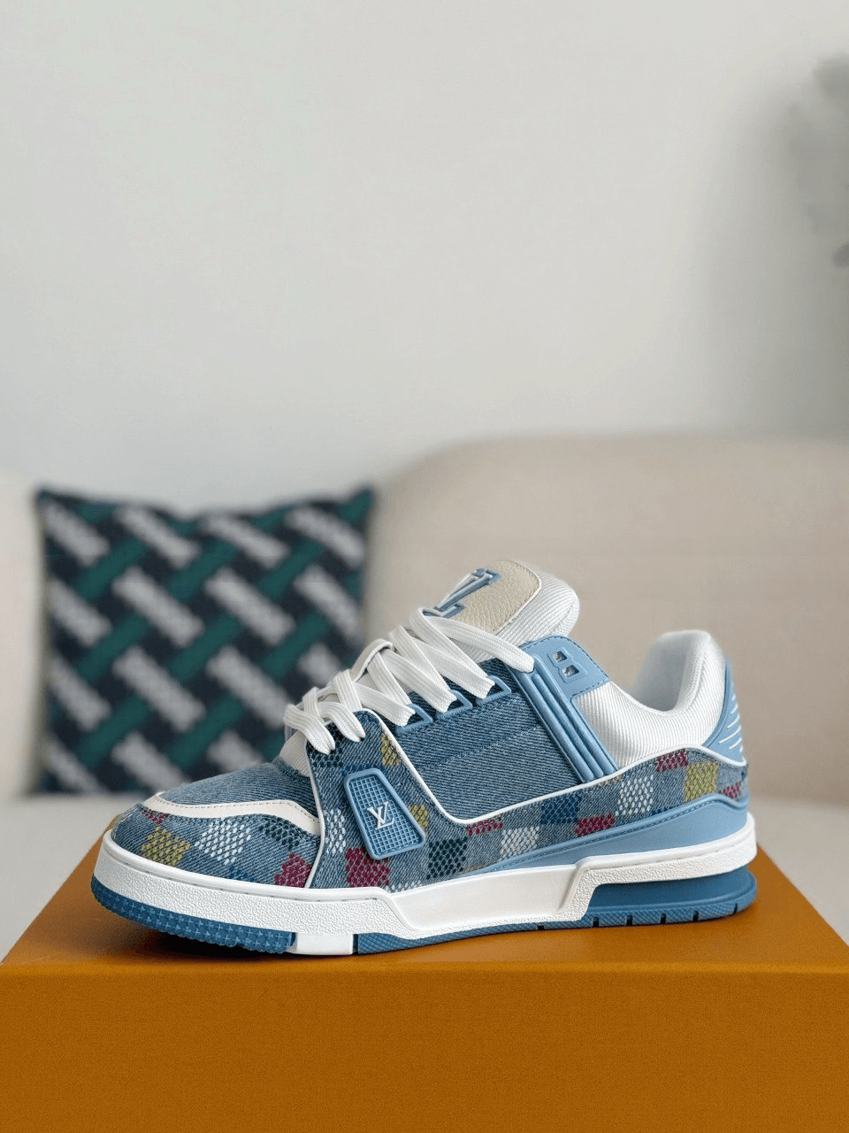Louis Vuitton LV Trainer Denim Blue Multicolor Demier Sneaker CUSTOM