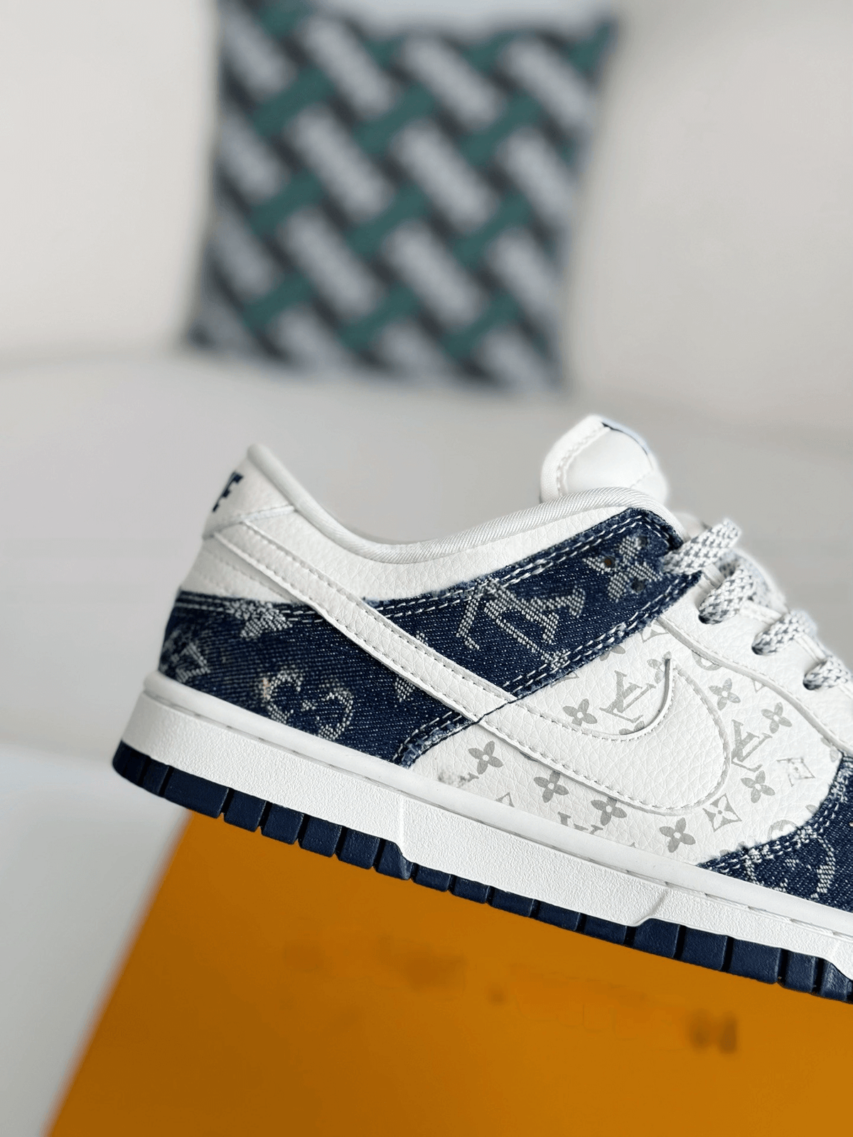 Louis Vuitton x Nike SB Dunk Low Blue Denim Monogram White CUSTOM