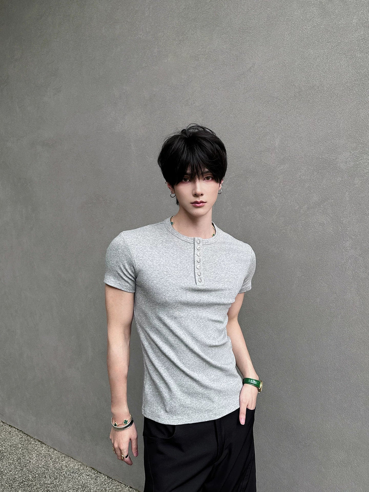Midnight Gaze Grommet Placket Tee - Notkicks