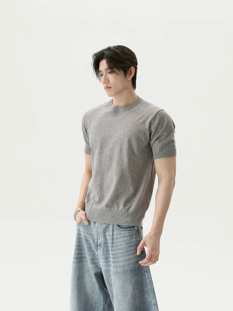 Retro Solid Knit Short-Sleeve T-Shirt - Notkicks