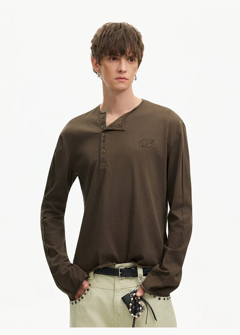 Espresso Relay Button Henley Tee - Notkicks