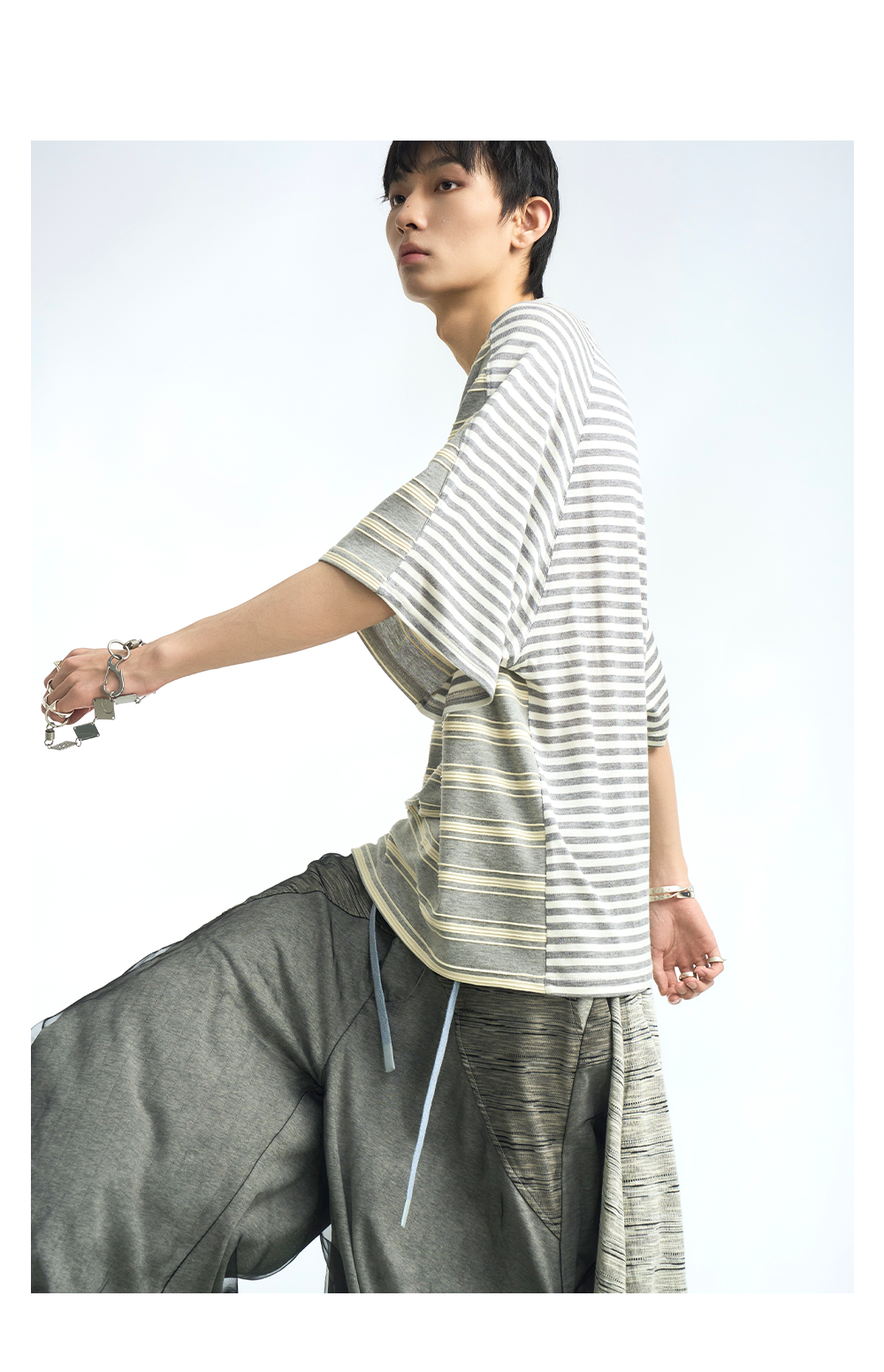 Striped Hooded Scarf Oversized T-Shirt - Notkicks
