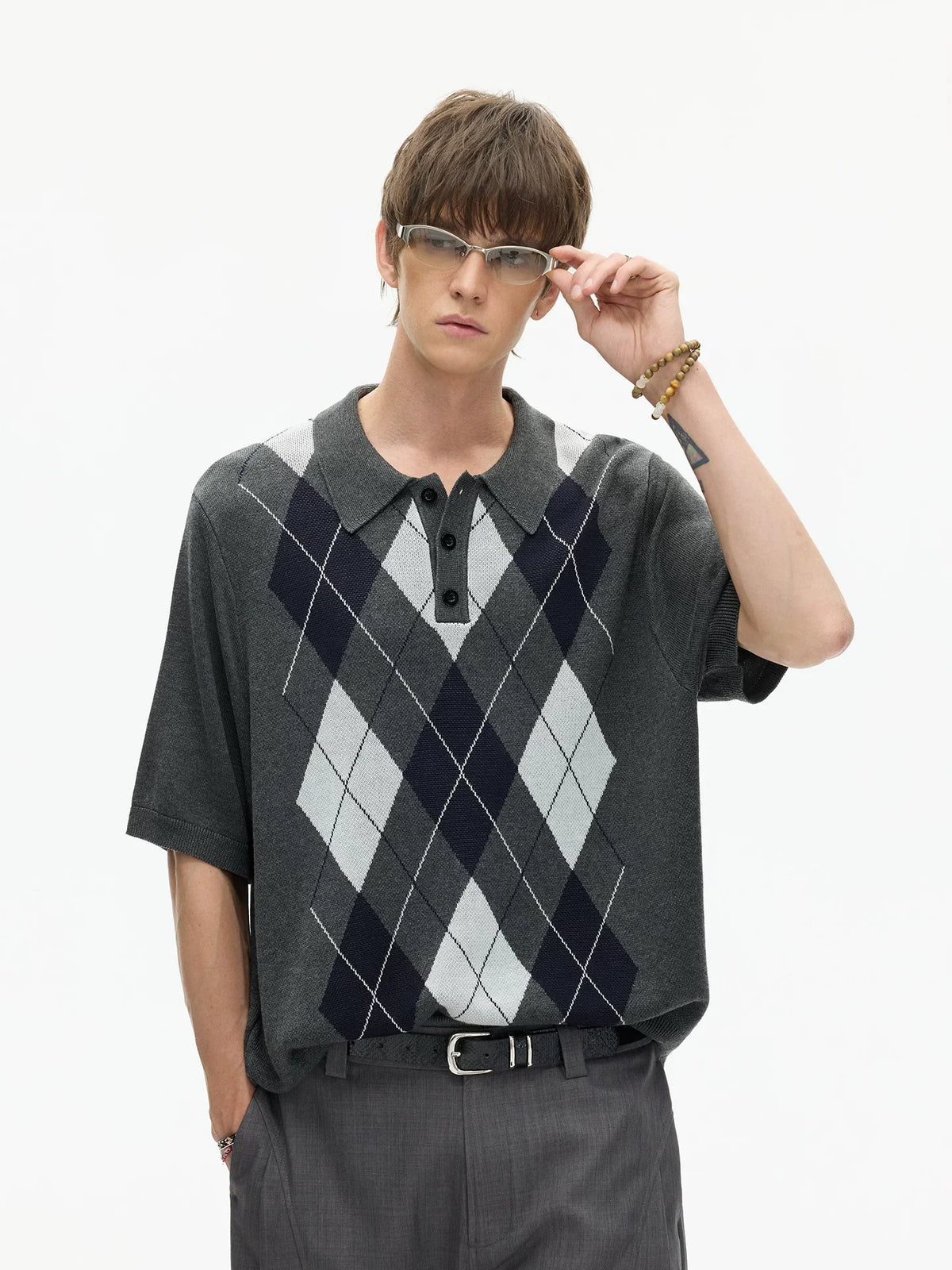 Midnight Argyle Knit Polo Tee - Notkicks