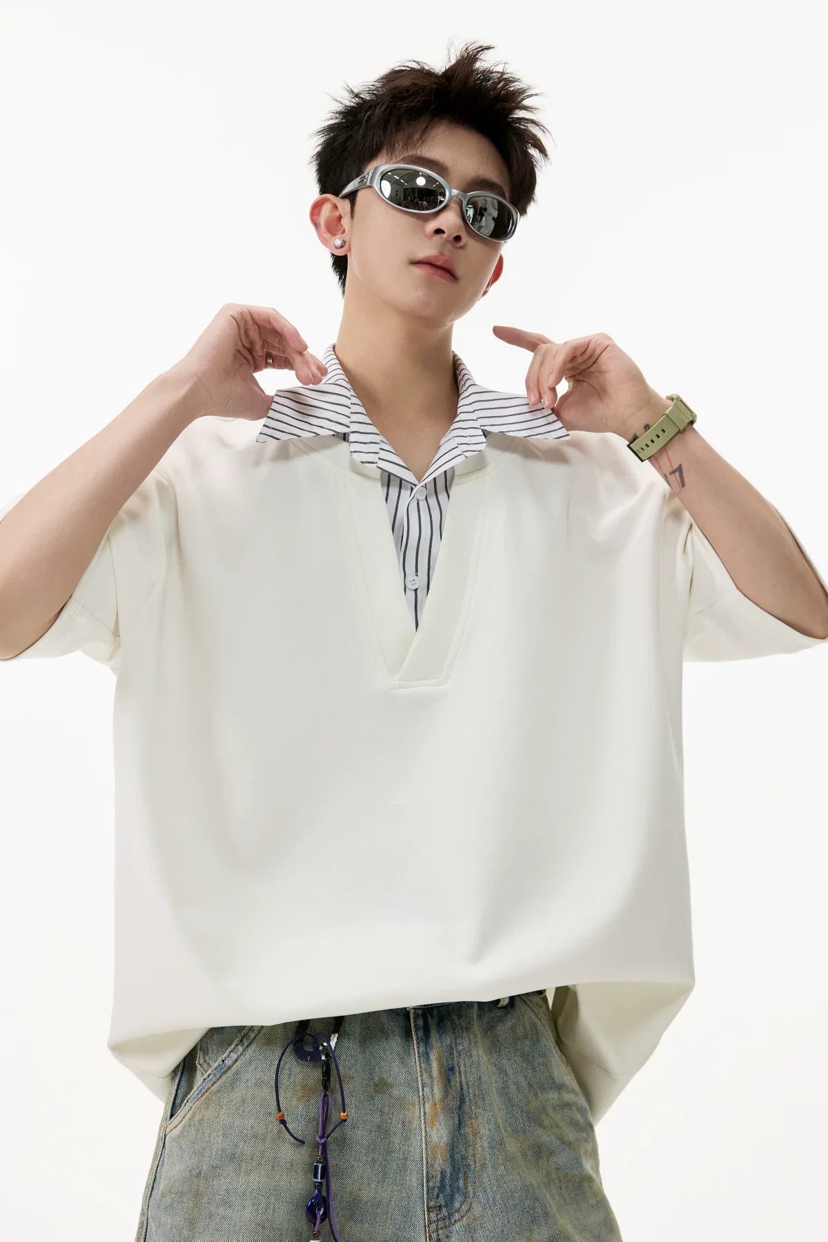 Layered V-Placket Polo Tee - Notkicks