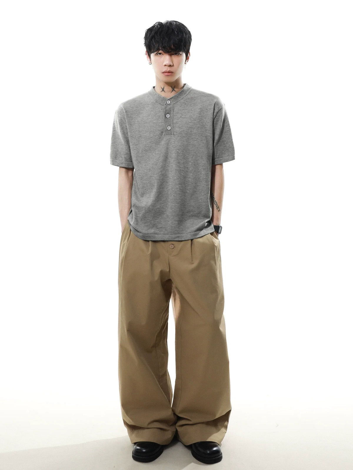 Heather Button Henley Knit Tee - Notkicks