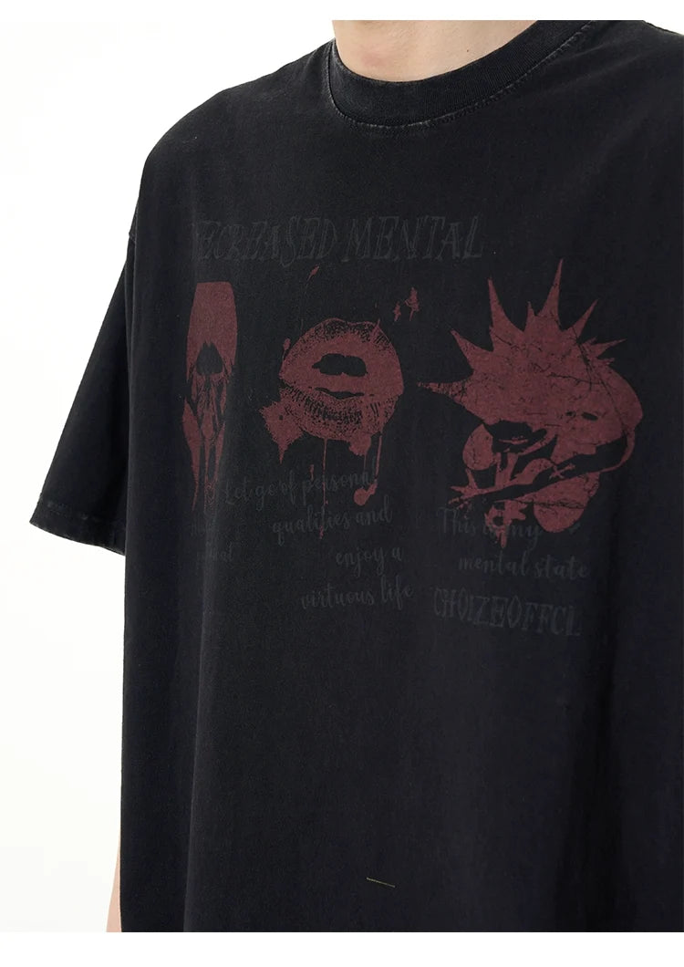 Black Oversized Graphic Tee with Red Print - Notkicks