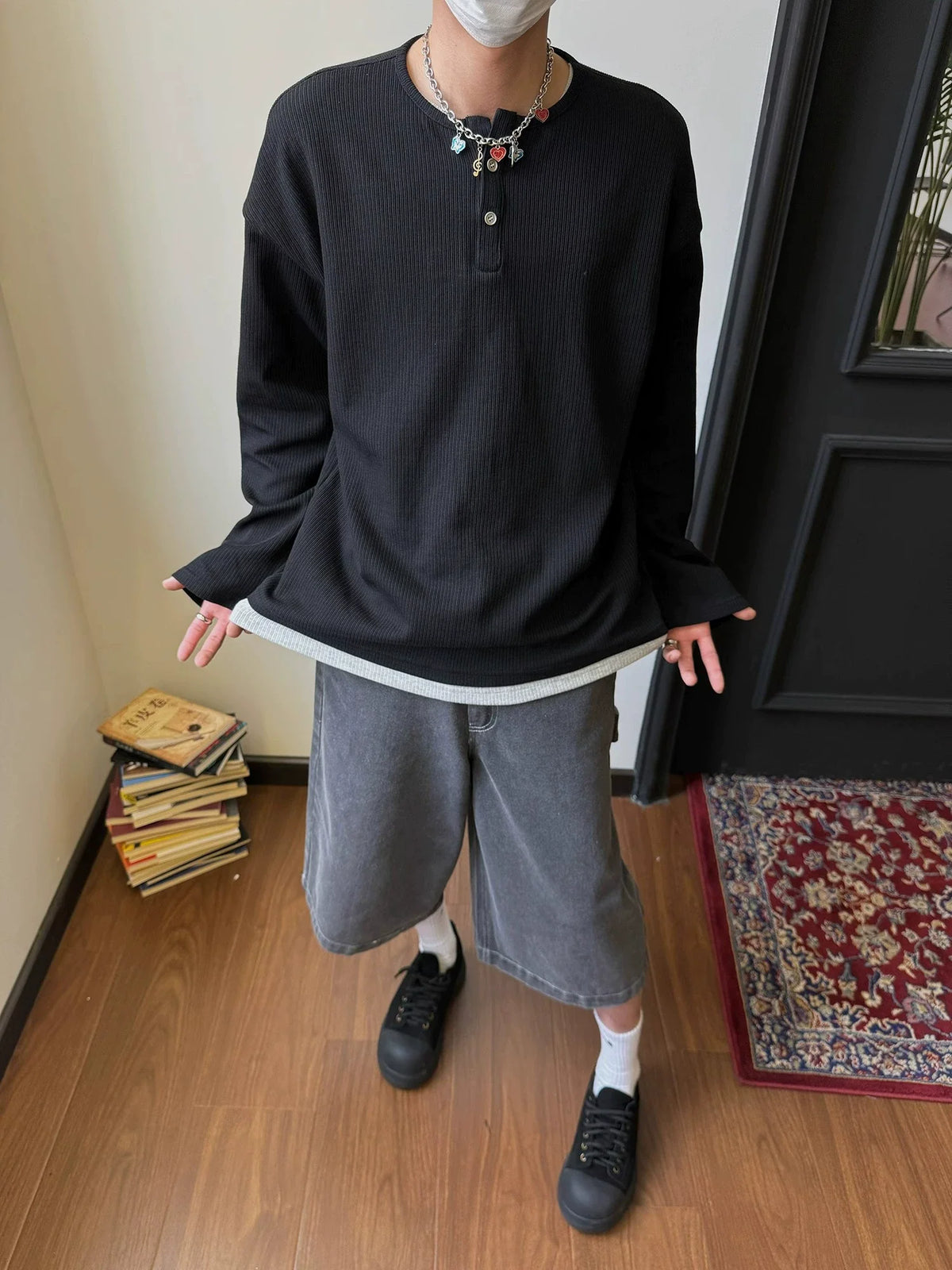 Ribbed Button Up Henley Shirt - Notkicks