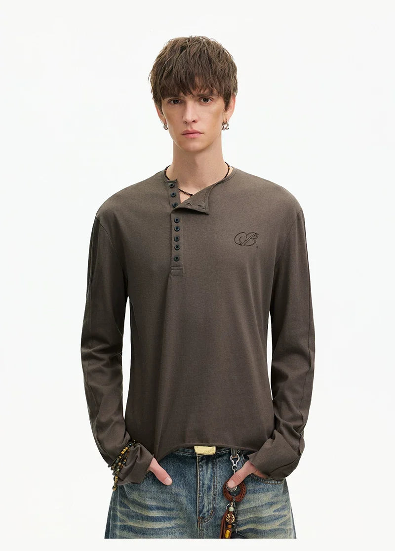 Espresso Relay Button Henley Tee - Notkicks
