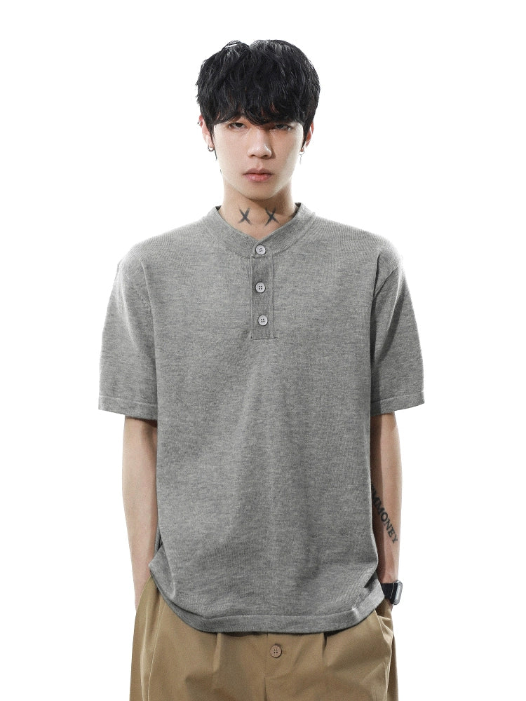 Heather Button Henley Knit Tee - Notkicks