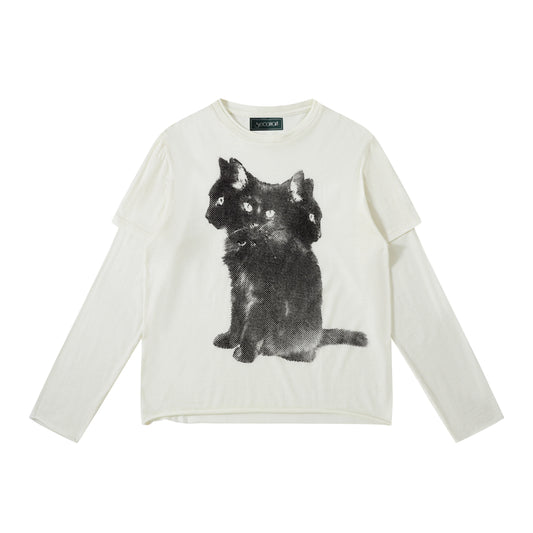 Triple Gaze Shadow Cat Long Sleeve Tee - Notkicks