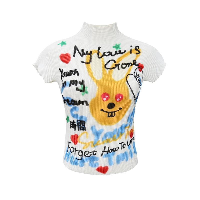 Graphic Print Cropped T-Shirt With Abstract Art Design - Notkicks