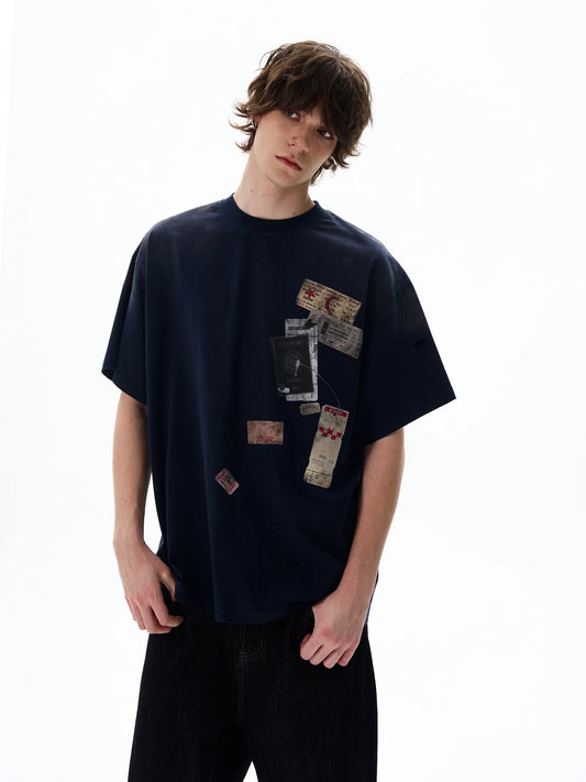 Passport Stamp Graphic Oversized T-Shirt - Notkicks