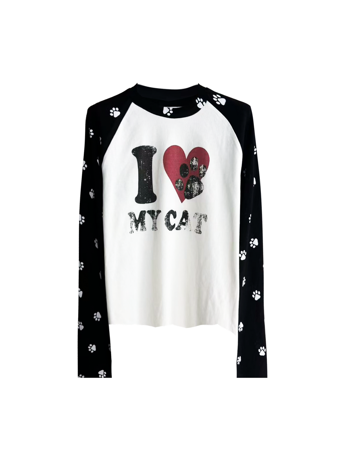 Pawprint Heart Cat Raglan Long-Sleeve Tee - Notkicks