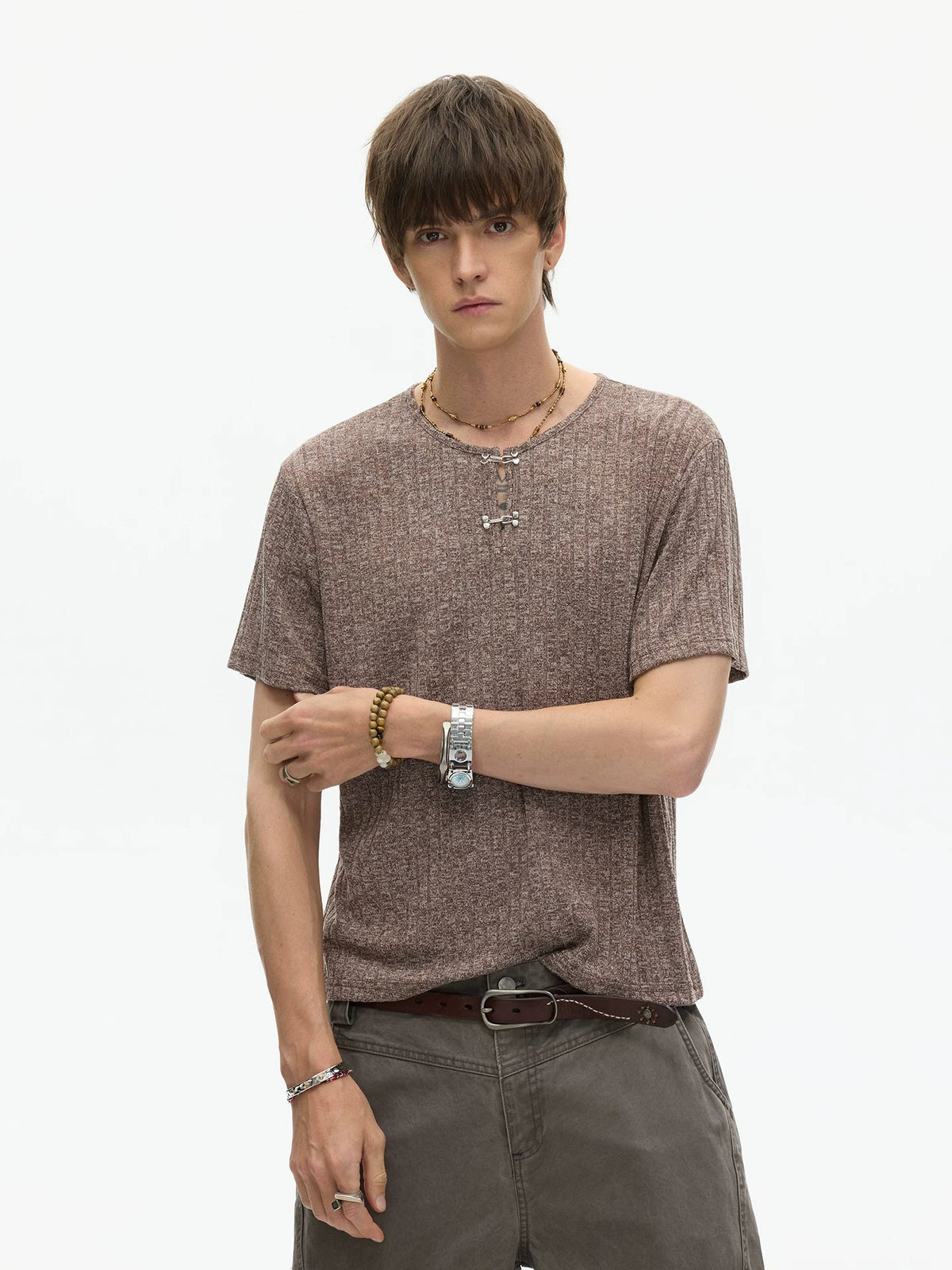 Clay Heather Textured Knit Tee - Notkicks