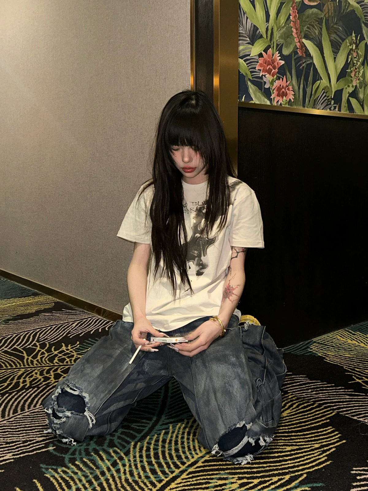 Burnt Guitar Shoulder Script Tee - Notkicks