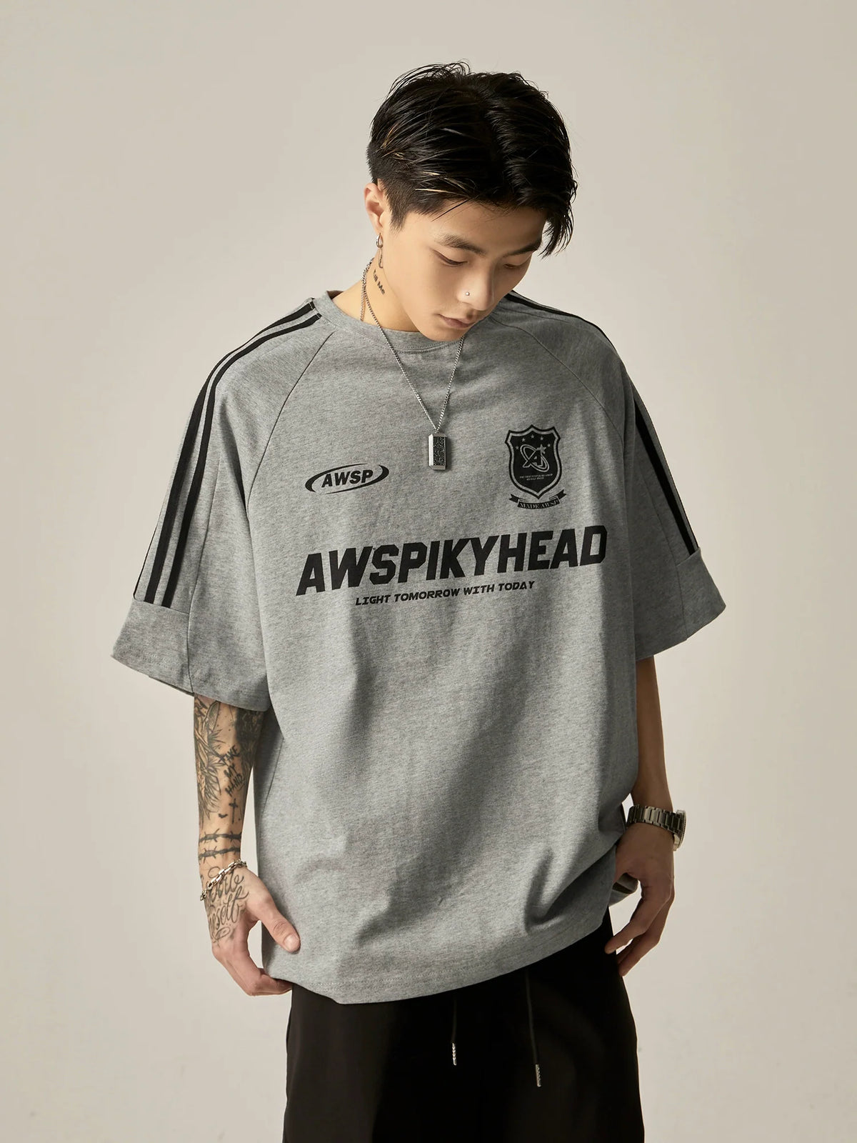 Oversized Grey Athletic Logo T-Shirt - Notkicks