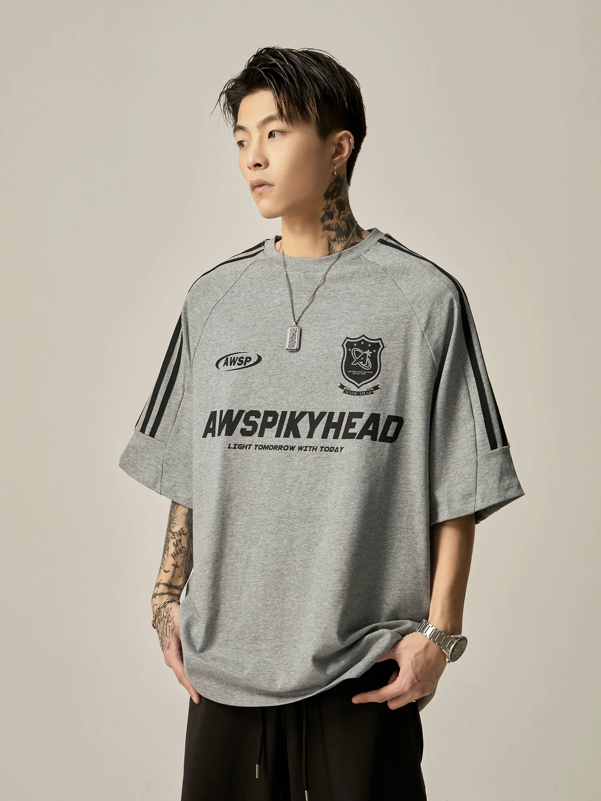 Oversized Grey Athletic Logo T-Shirt - Notkicks