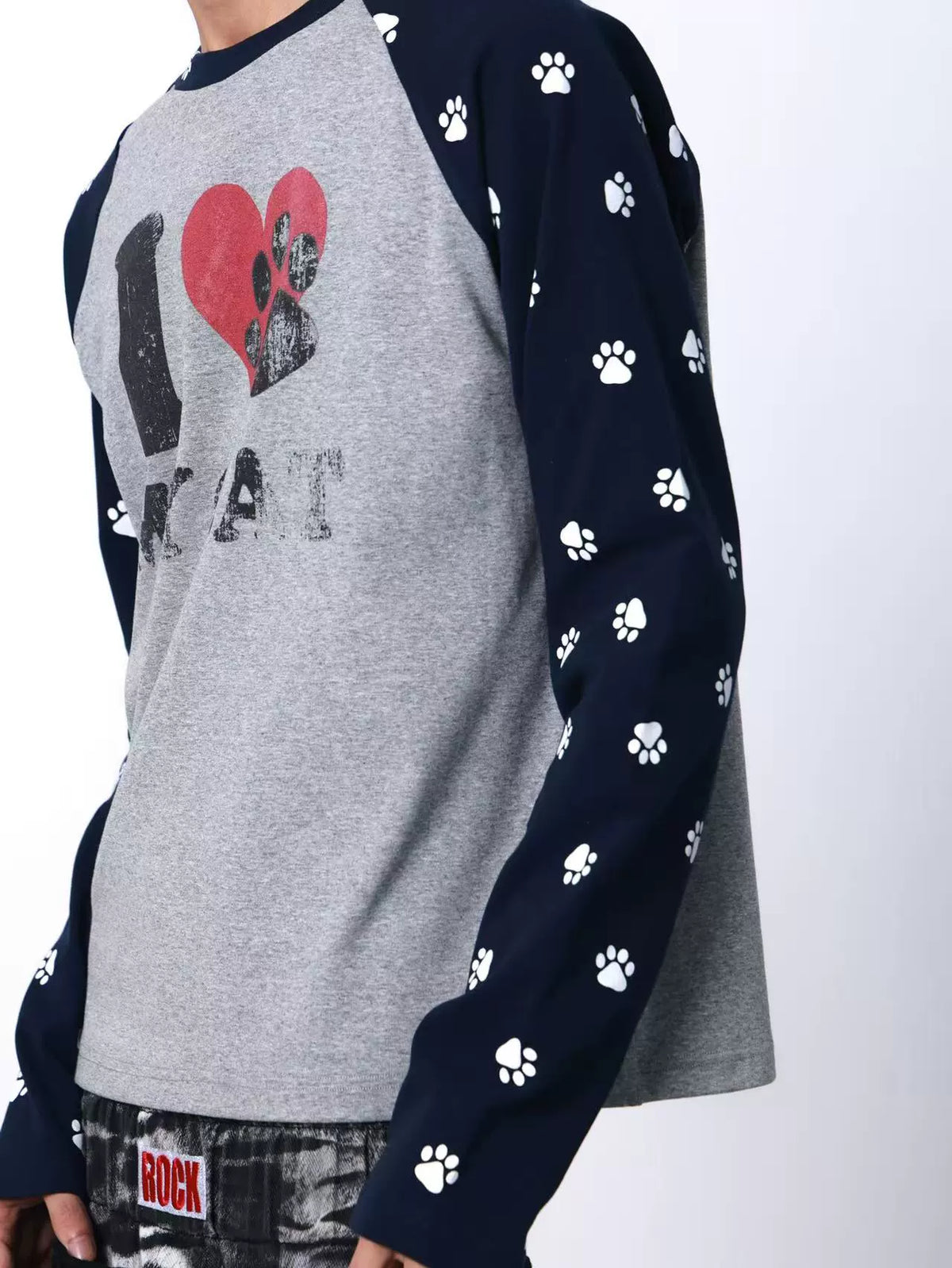 Pawprint Heart Cat Raglan Long-Sleeve Tee - Notkicks